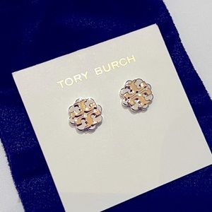 Two toned Tory Burch logo stud earrings
